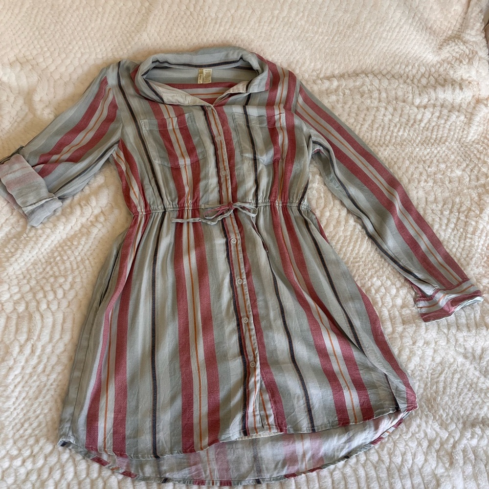 Striped button-down Dress - Red and light blue